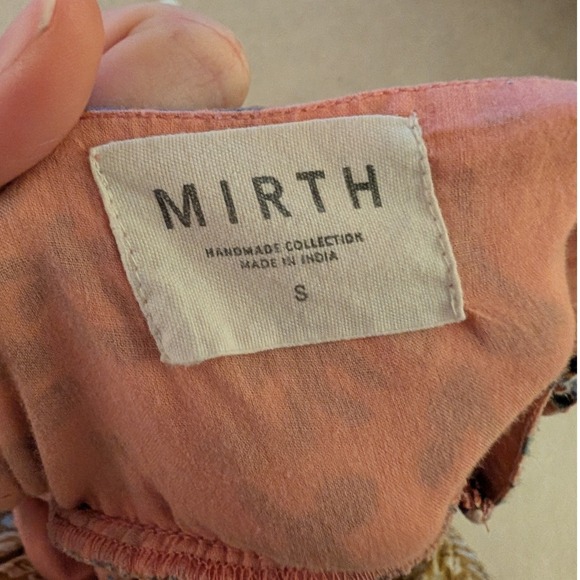 MIRTH Women's Newport Cotton Floral Block Print Mini Dress Coral Ruffle- Size S - Picture 4 of 7